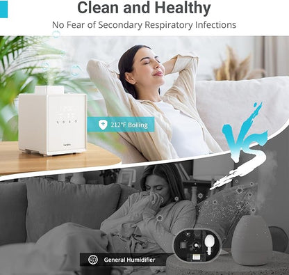 3L Stainless Steel Warm Mist Humidifier with Easy Clean and Warm Steam Function, Healthy Air Mist Humidifiers for Bedroom Living Room, with Sleep Mode and Auto-off Setting
