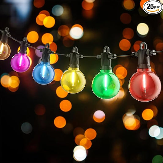Christmas Lights Outdoor Colored String Lights, 50FT Multicolor String Lights with 25 LED G40 Bulbs Waterproof Patio Lights for Garden Backyard Yard Bistro Holiday Party Halloween