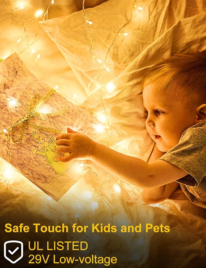 200 FT 500 LED Christmas Lights Outdoor Fairy Lights Plug In Extra Long String Lights Clear Wire Waterproof 8 Modes Timer for Outside House Tree Garden Yard Wedding Party Decorations-Warm White