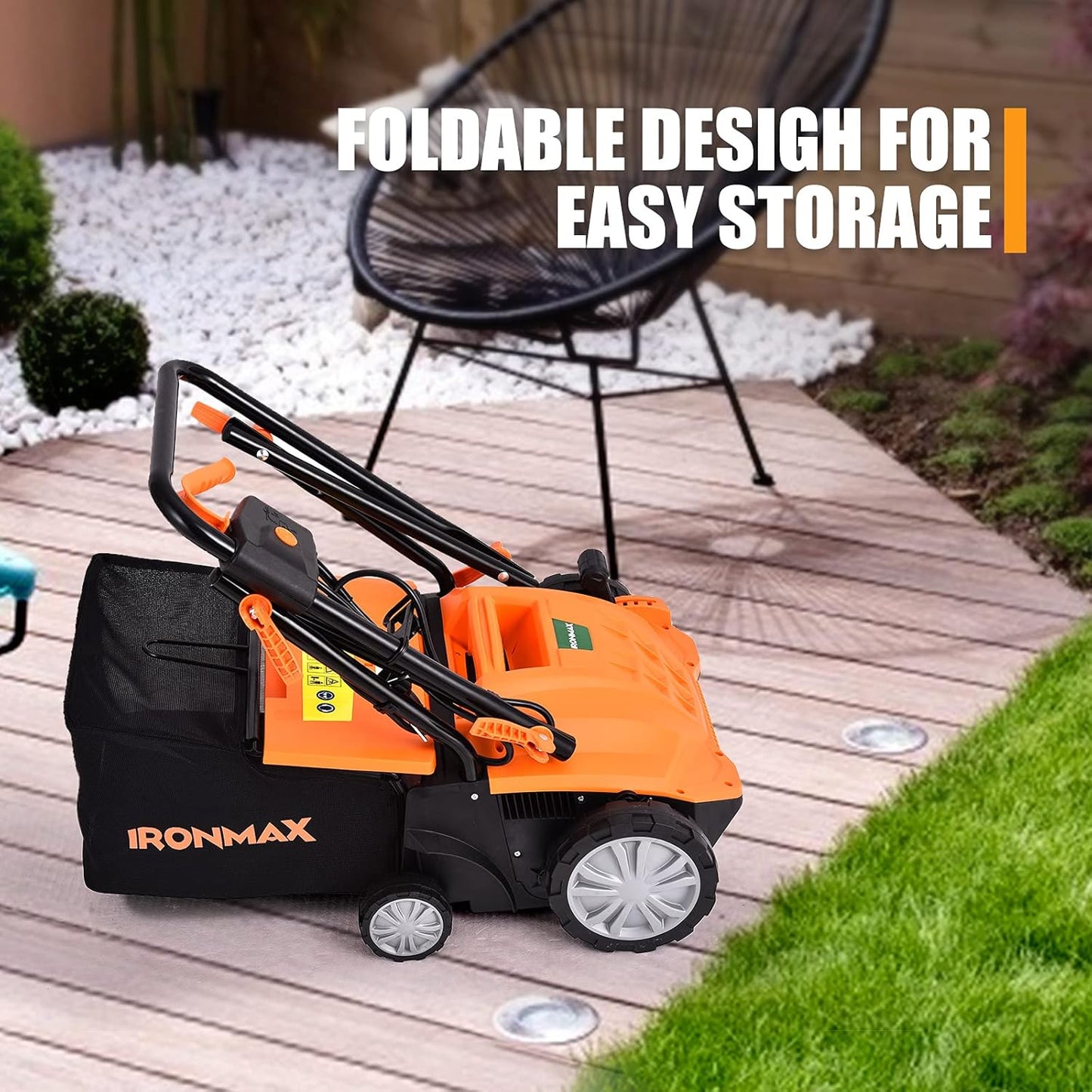 ARNOT Lawn Dethatcher & Scarifier, 2-in-1 Electric Corded Lawn Dethatcher, 13-Inch 12Amp Lawn Scarifier, 3-Position Raking Depth, w/40L Collection Bag & 2 Removable Blades, Orange