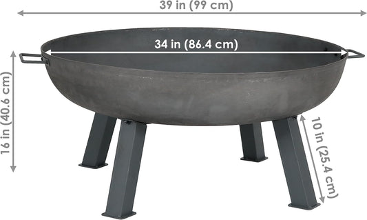 Sunnydaze 34-Inch Cast Iron Heavy-Duty Fire Pit for Outside - Wood-Burning Outdoor Fire Pit Bowl with Handles - Steel Finish