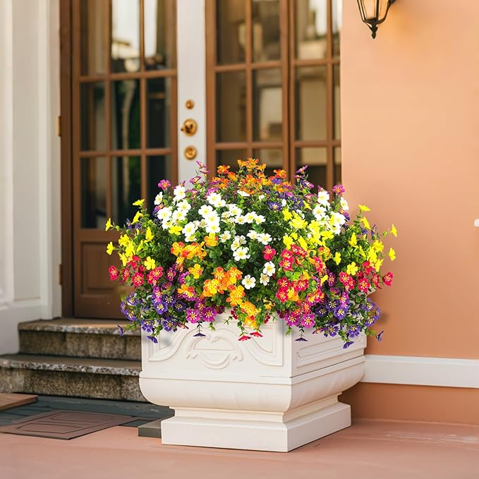 Outdoor Artificial Flowers UV Resistant & Fade Proof, 12 Pack Realistic Fake Flowers for Garden, Patio, Lawn Decor - Weatherproof Plastic Plants(Mix)