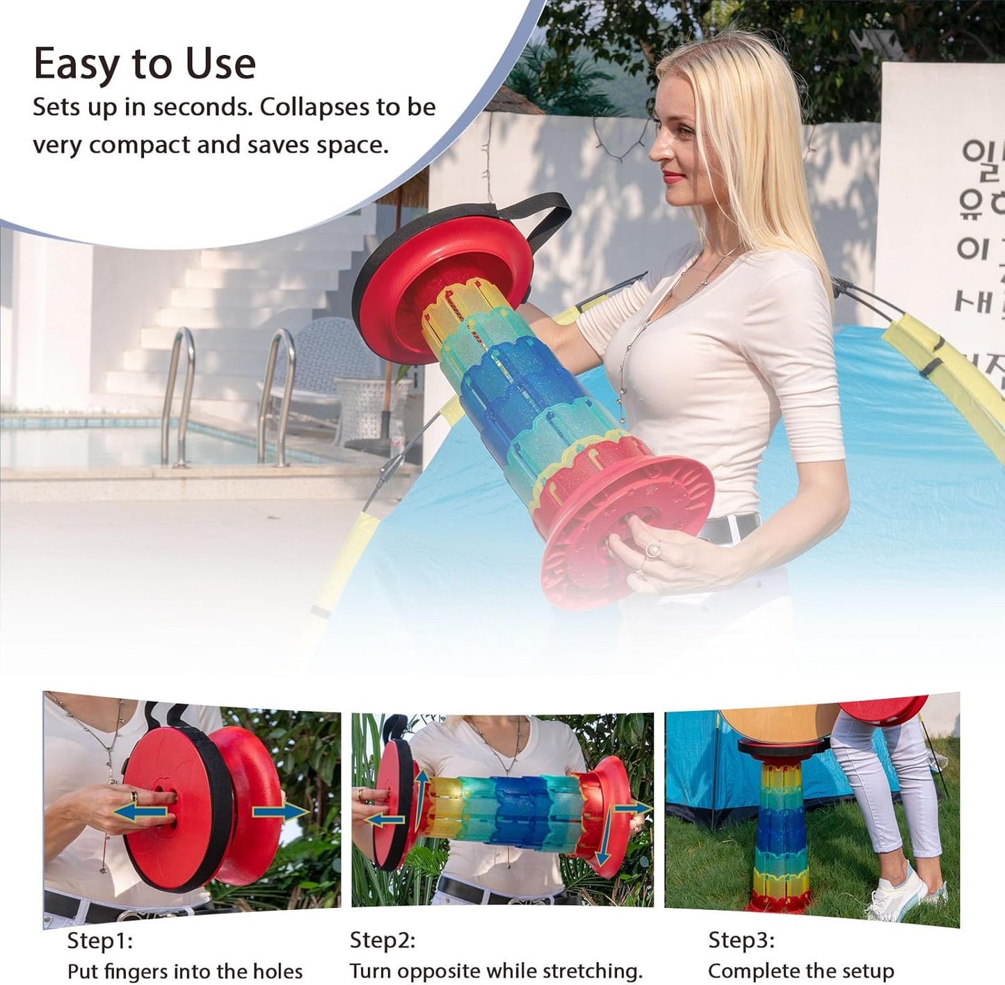 Telescopic Stool,20.4" Portable Seat, Collapsible Chair with Carabiner for Camping/Fishing/Hiking/BBQ/Music Festival - Max Capacity 770lbs