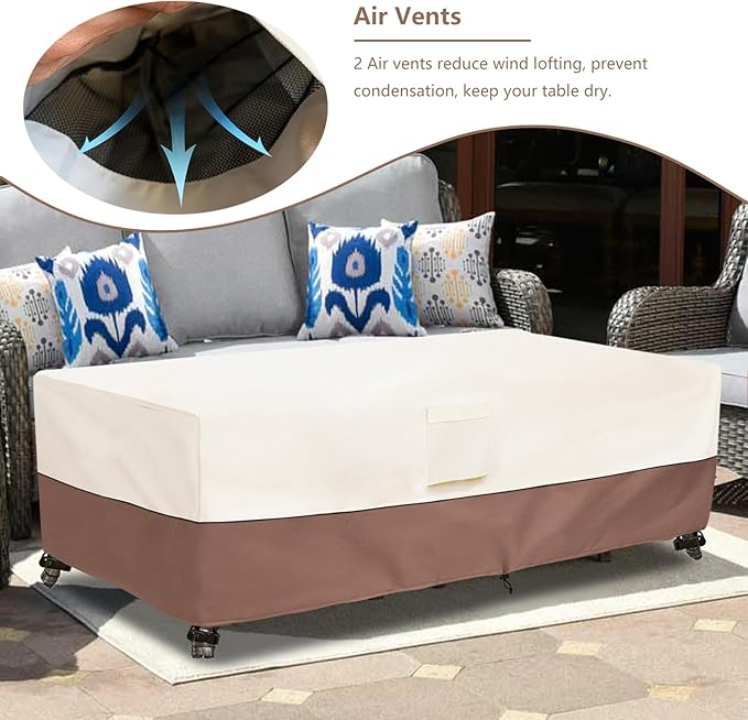 okcool Outdoor Coffee Table Cover,Waterproof Rectangular Patio Small Side Table Cover,48 x 28 x 16 inch, Outdoor Table Covers Waterproof Rectangle,Beige & Brown