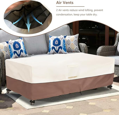 okcool Outdoor Coffee Table Cover,Waterproof Rectangular Patio Small Side Table Cover,48 x 28 x 16 inch, Outdoor Table Covers Waterproof Rectangle,Beige & Brown