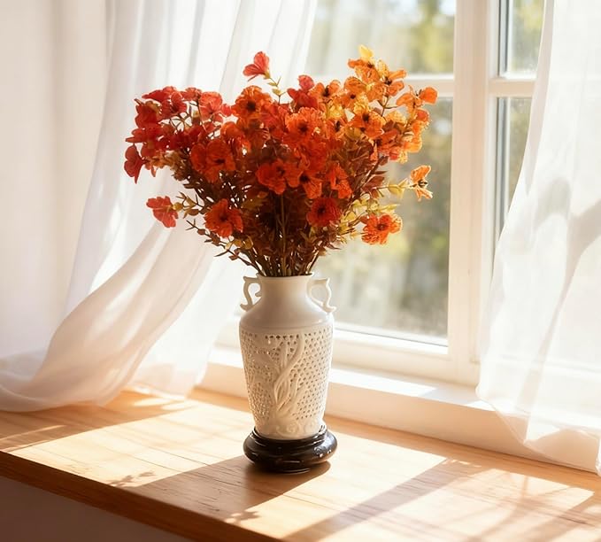 Artificial 15-Bloom Violet Flowers, Fake Flowers for Indoor Outdoor Decor, Faux Plants for Garden, Porch, Fall and Seasonal Decoration, UV Resistant Faux Plants (Orange and Yellow)