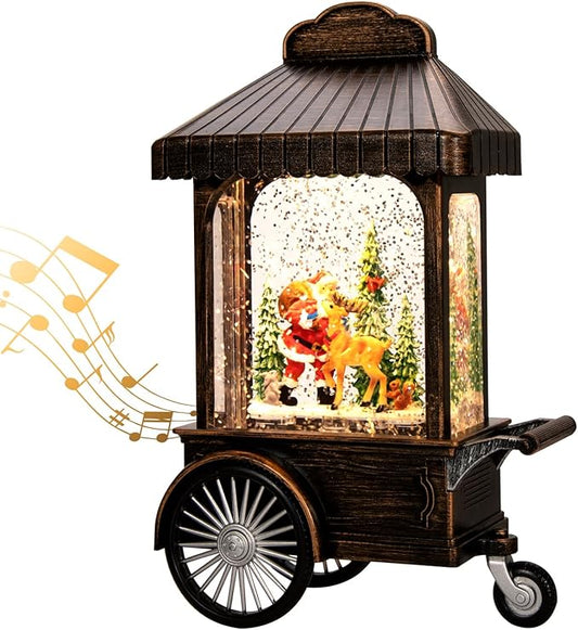 Christmas Snow Globes,Swirling Music Box Christmass Trees with 8 Songs & 6H Timer,Battery Operated & USB Powered Christmas Lanterns for Indoor Holiday Table Party Gifts (Animal and Old Man)
