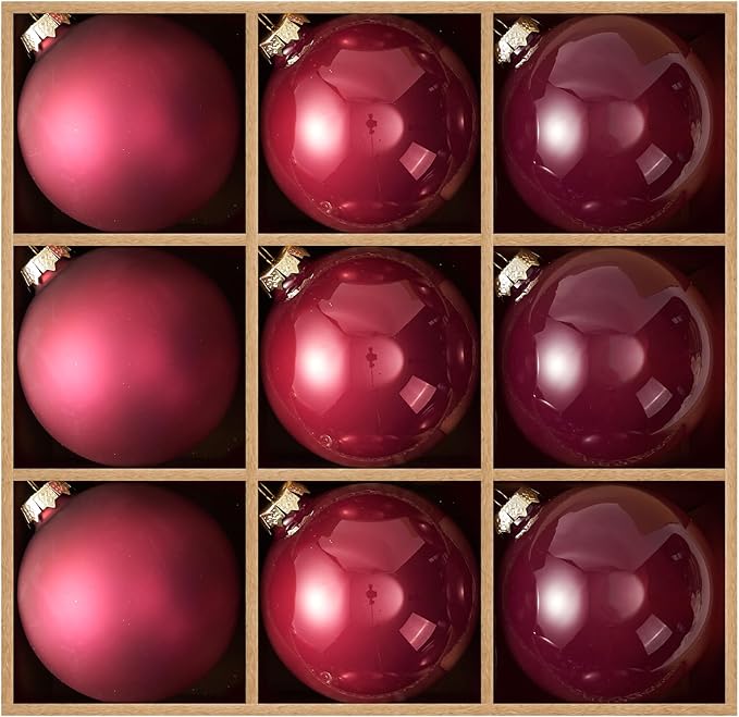 DN DECONATION Christmas Tree Decorations Ball, Rose Red Glass Christmas Ball Ornaments Set of 9, 3.14” Xmas Tree Decorative Hanging Ornaments for Home Wedding Holiday Party Decor Winter Gifts