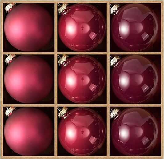 DN DECONATION Christmas Tree Decorations Ball, Rose Red Glass Christmas Ball Ornaments Set of 9, 3.14” Xmas Tree Decorative Hanging Ornaments for Home Wedding Holiday Party Decor Winter Gifts