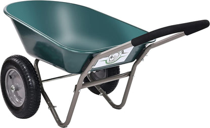 Wheelbarrow Garden Cart, Heavy Duty Home Utility, Dual-Wheel Home Garden Yard Utility Wheelbarrow Cart with Built-in Stand, Green