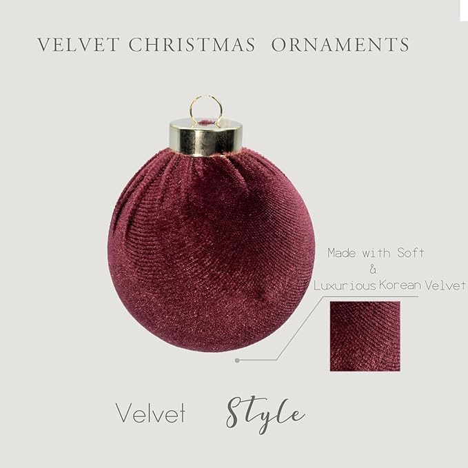 4PCS Red Velvet Christmas Ornaments Set – 6 Inch Large Flocked Shatterproof Baubles for Xmas Tree Decoration, Hanging Ornaments for Holiday & Home Décor (Burgundy Red, 6 Inch / 15 cm)