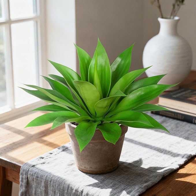 Artificial Agave Plant Fake Agave Plant Artificial Plants Outdoor Uv Resistant Artificial Fake Plants Suitable for Indoor Home Decor Outdoor Courtyard Balcony Terrace Decor 1Pcs,17.8'',Green