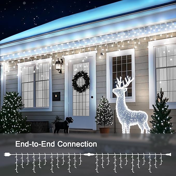 65 FT 640 LED Christmas Lights Outdoor Decorations Clear Wire String Lights Plug in 120 Drops 8 Modes Memory Timer Connectable Curtain Fairy Lights Waterproof for Holiday Wedding Party-Cool White