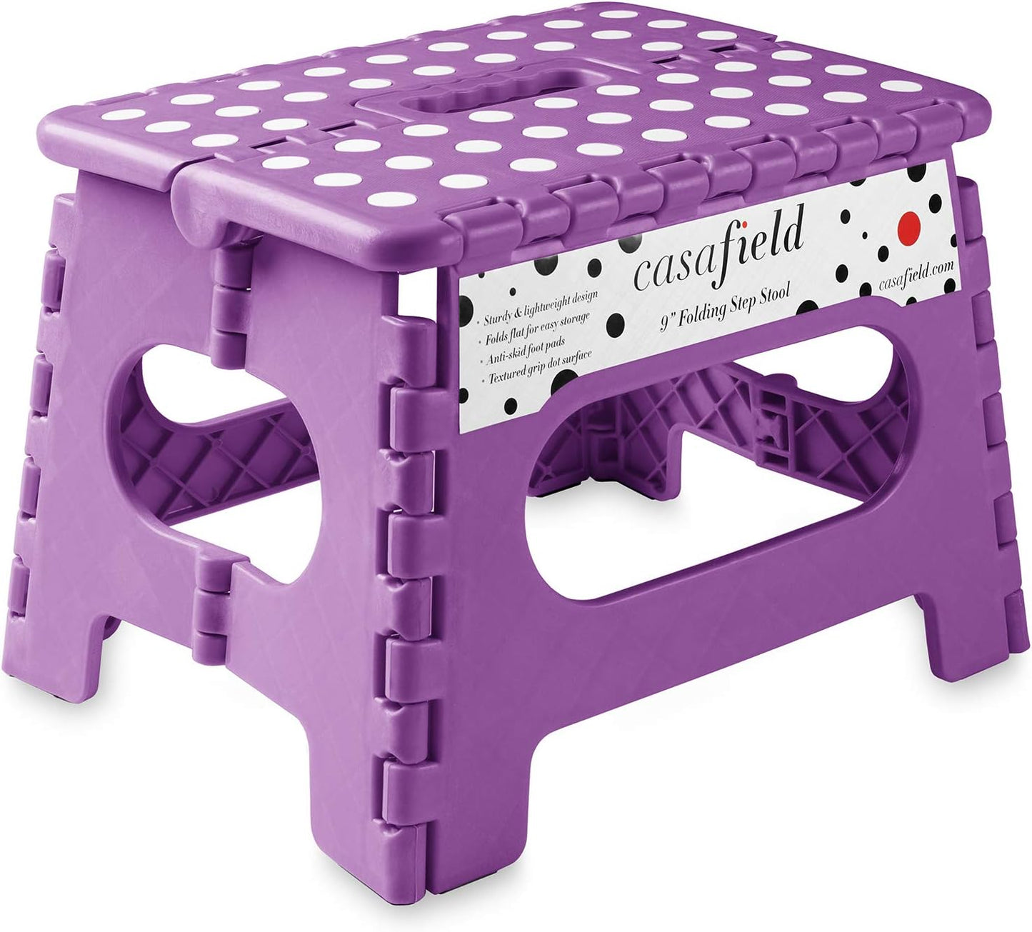 Casafield 9" Folding Step Stool with Handle, Purple - Portable Collapsible Small Plastic Foot Stool for Kids and Adults - Use in The Kitchen, Bathroom and Bedroom