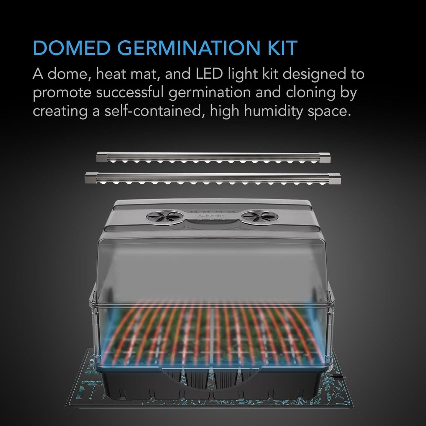 AC Infinity Heavy-Duty Humidity Dome 5x8 Germination Kit with Waterproof Seedling Mat, Full Spectrum LED Grow Light Bars, Samsung LM301H EVO Diodes, Vented Extension Panels, for Seed Starting