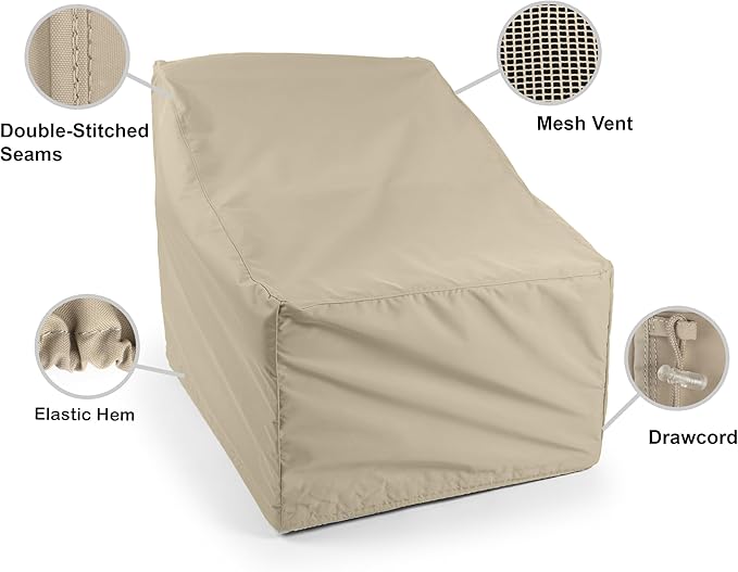 Covermates Elite Outdoor Sectional Armless Chair Cover – Water-Resistant 300D Polyester Patio & Garden Chair Protector with Drawcord Hem, Adjustable Buckle Straps & Mesh Vent, 28W x 34D x 30H, Khaki