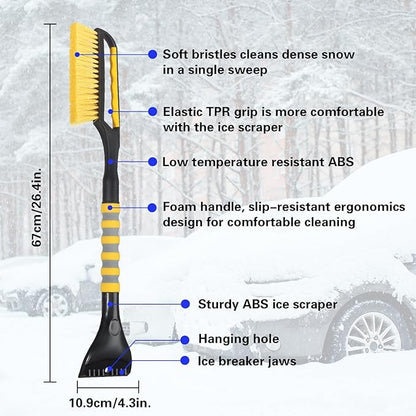 Snow Brush and Ice Scraper for Car Windshield,26.4" Window Scraper Deicer for Car SUV and Truck,Ice Scrapers and Brushes 2 in 1,Winter Car Automotive Exterior Accessories(1Pack Yellow)