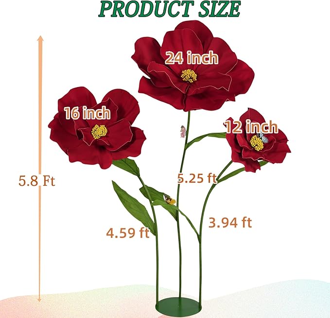 5.8 Ft Giant Artificial Flowers for Decoration,Large EVA Flower Decor,Wedding Arrangements, Birthday Party Banquet Background,Hotel,Office,Window Display(Wine)