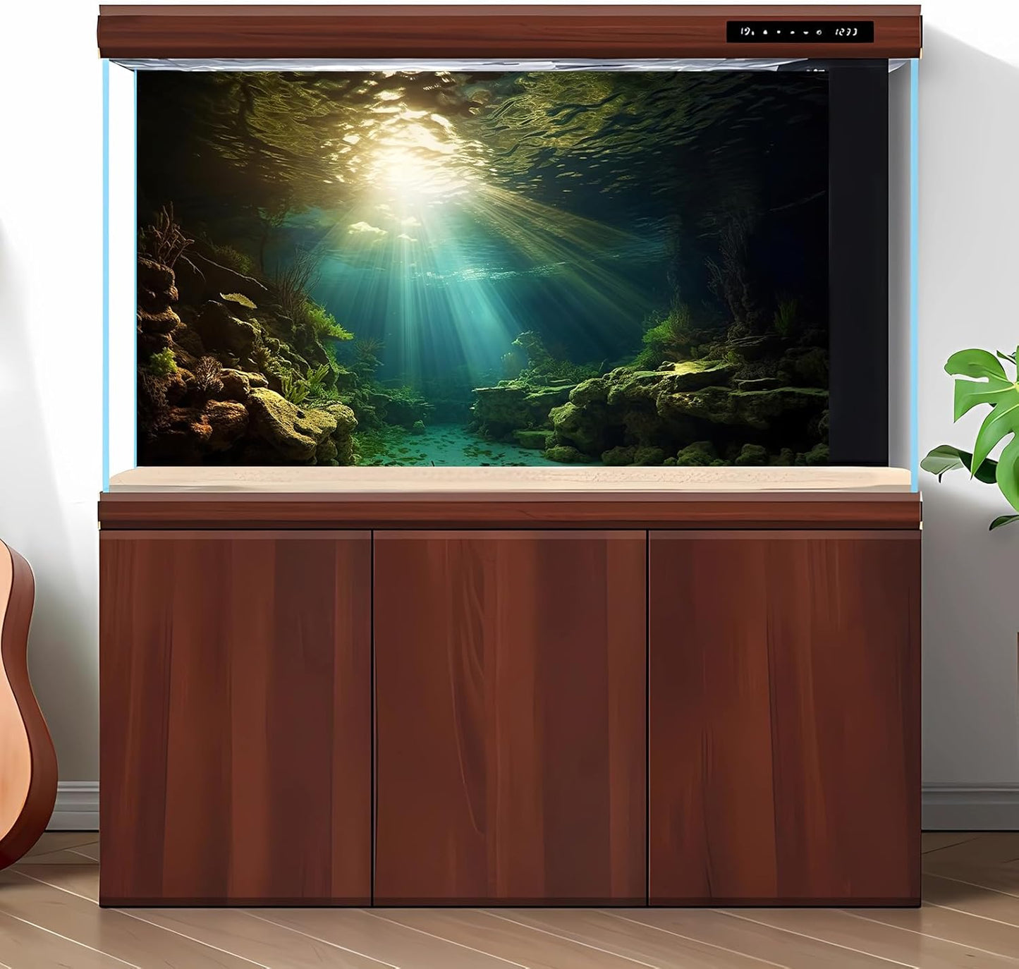 Fish Tank Background Under The Sea Aquarium Background Ocean Floor Sunray Rock Terrarium Backgrounds Coral Reef Aquatic Plants Underwater Cave Aquarium Wallpaper for Fish Tank Decorations 36x20in