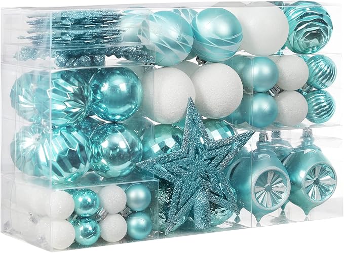 XmasExp 99-Pack Christmas Ball Ornaments Assorted Shatterproof Christmas Tree Decorations with Hand-held Gift Package for Xmas Tree,Home,Party (Light Blue)