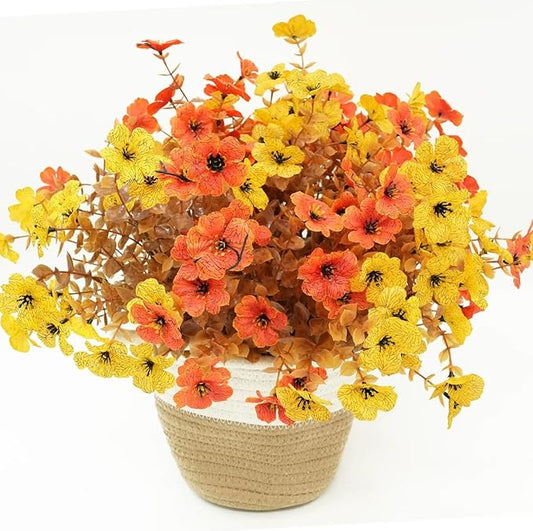 Artificial 15-Bloom Violet Flowers, Fake Flowers for Indoor Outdoor Decor, Faux Plants for Garden, Porch, Fall and Seasonal Decoration, UV Resistant Faux Plants (Orange and Yellow)