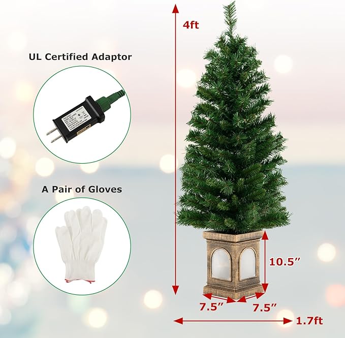 GOFLAME 4FT Pre-Lit Potted Christmas Tree, Artificial Entrance Xmas Tree with 100 LED Lights, 60 Branch Tips, Timer, Holiday Decoration Tree with 3 Lighting Modes, 4 Adjustable Brightness