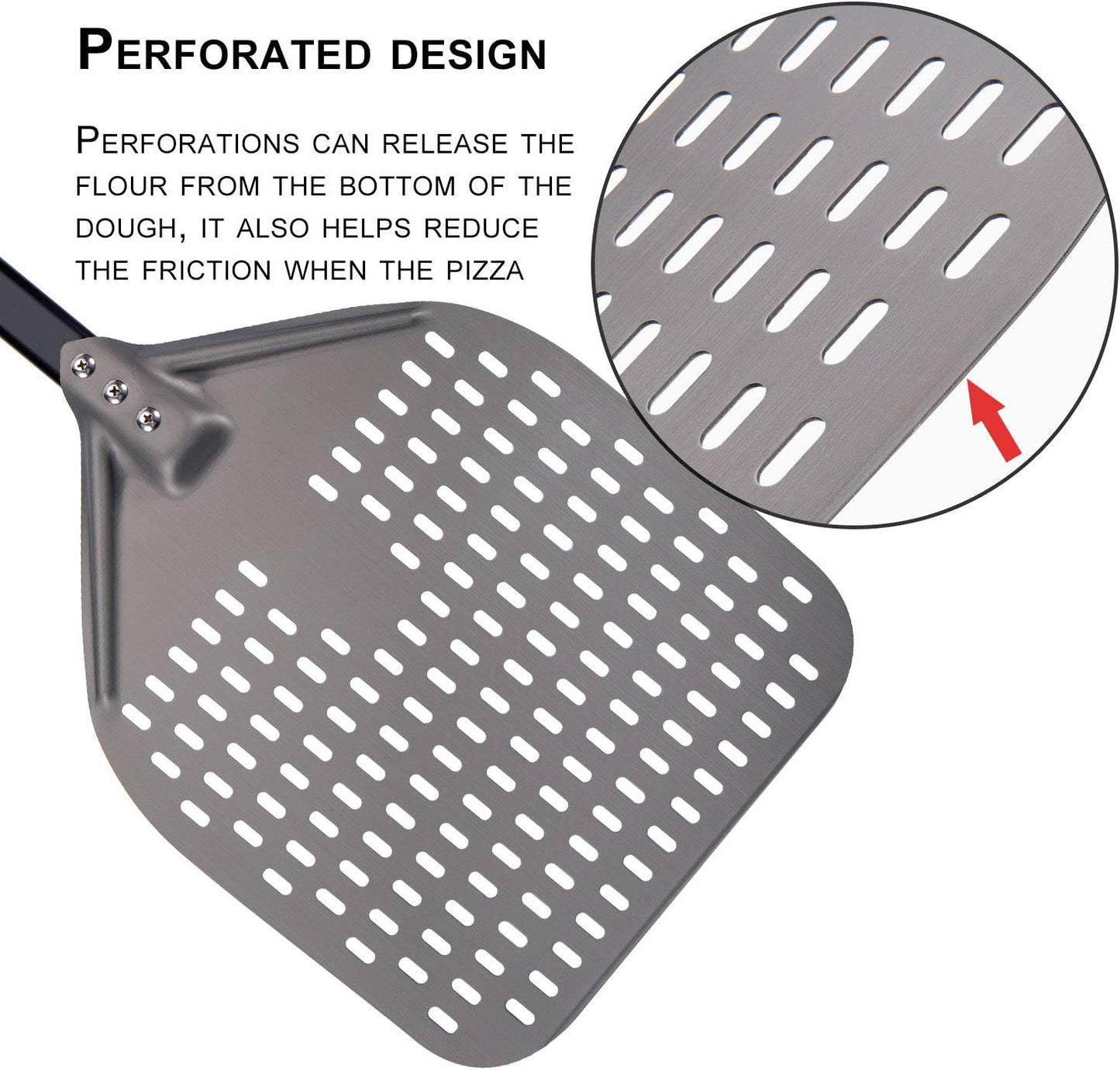 G.a HOMEFAVOR Perforated Pizza Peel, 12 x 15 Inch Rectangular Pizza Turning Peel, Professional Anodized Aluminum Turning Pizza Paddle, 26 inch overall