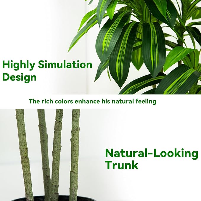 Artificial Dracaena Tree-5FT Tall Fake Plants with White Tall Planter-Artificial Plants Indoor Floor Plant in Pot-Large Tropical Fake Yucca Potted Tree for Home Office Living Room Decor