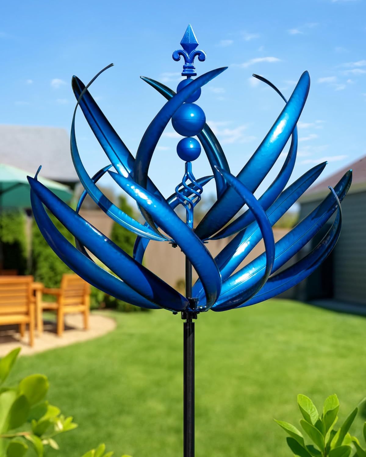 91 inch Wind Spinners Outdoor - Extra Large Outdoor Metal Wind Sculptures Spinners with Stake, Windmills for The Yard Garden, Yard Art Garden Lawn Decor - Blue (27" W x 91" H)