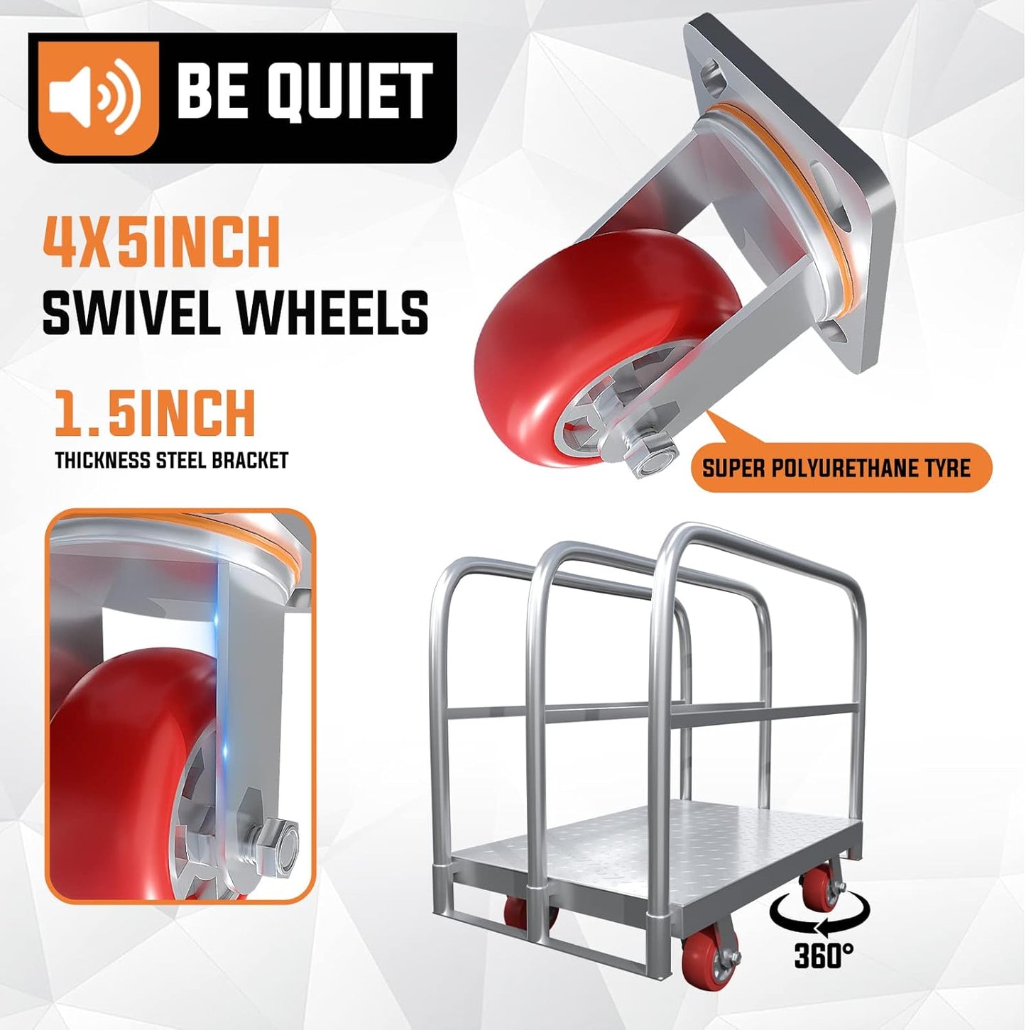 Steel Panel Truck Cart, Platform Truck, Heavy Duty Lumber Drywall Dolly, Flatbed with 2500 lbs Capacity and 4 Swivel Casters, 36x24inch Steel Board with 3 Side Handrails