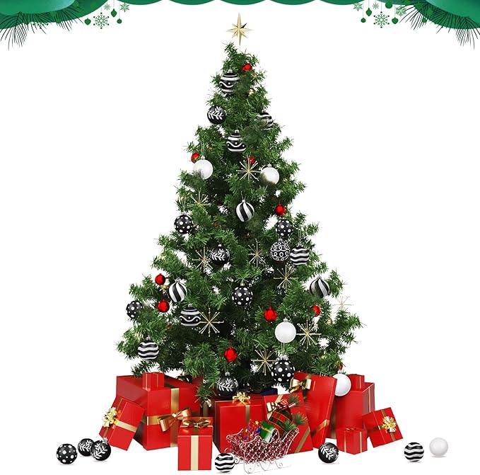 MCEAST 16 Pieces 3.15 Inches Christmas Balls Christmas Tree Pendants Shatterproof Decorative Baubles Balls for Christmas Tree Decoration, Black, White