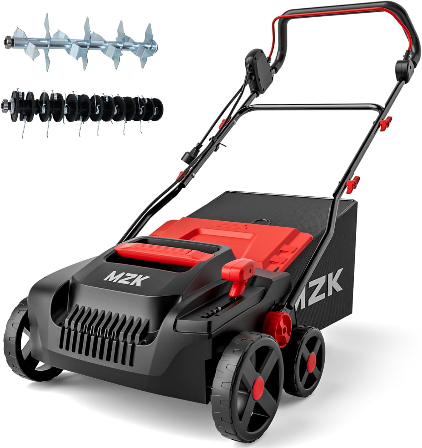 MZK 15-inch 2-in-1 Electric Dethatcher and Scarifier w/Removeable 5-Position Height Adjustment,Lawn dethatcher w/12-Gallon Thatch Collection Bag,Keep Lawn Health,DS15A03