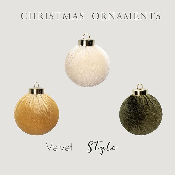 18PCS Velvet Christmas Ornaments Set – Large Matte Flocked Shatterproof Baubles for Xmas Tree Decoration, Hanging Ornaments for Holiday & Home Décor (Gold, Green, White, 3 Inch / 8 cm)