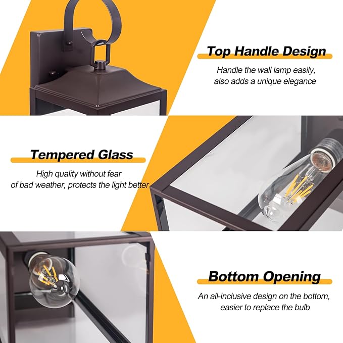 Large Bronze Outdoor Wall Lantern 19", Outside Farmhouse Wall Sconce Light Fixture Oil-Rubbed Bronze, Industrial Wall Mount Light Waterproof, Modern Porch Lighting Exterior Lamp for House