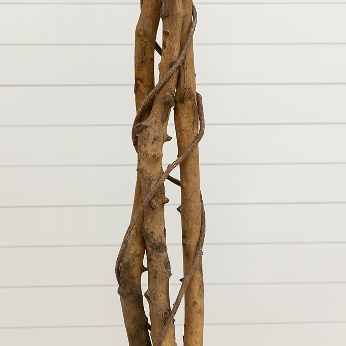 Nearly Natural 6ft. Triple Trunk Ficus Artificial Tree with Natural Trunks in Handmade Natural Jute and Cotton Basket Planter