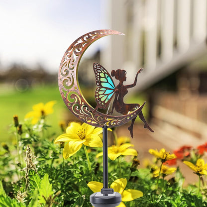 Bshine Moon Solar Light Outdoor Garden Decoration,2 Pack Moon Fairy Garden Statue Outdoor Decor,Metal Waterproof Light Stake for Patio, Path, Yard and Lawn Ornament, Housewarming Gift for Mom