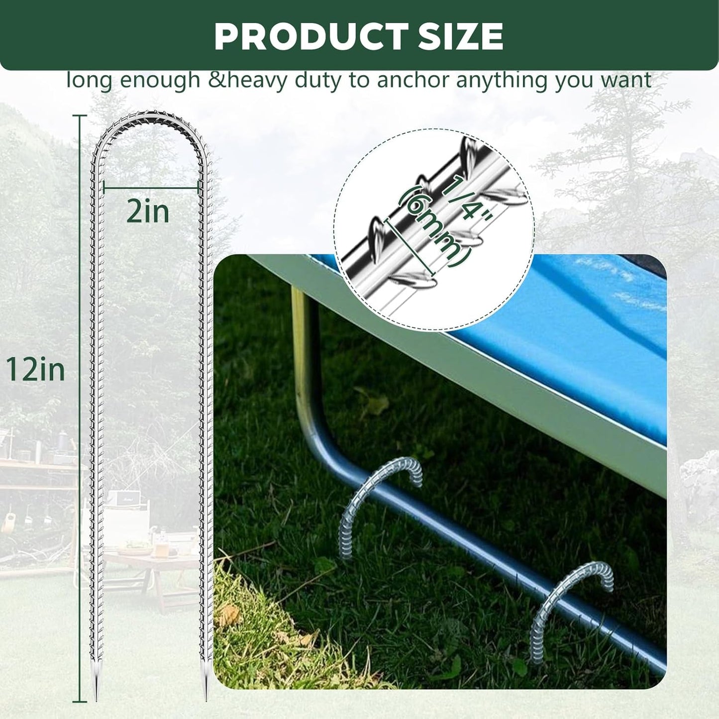 30 Pieces Trampoline Stakes Anchors High Wind Heavy Duty,U Shaped Garden Hooks Stakes for Ground,Trampoline Tie Downs Anchor Kit,Bounce Horseshoe House Stake,Rebar Camping Tent Stakes,12 Inch Long