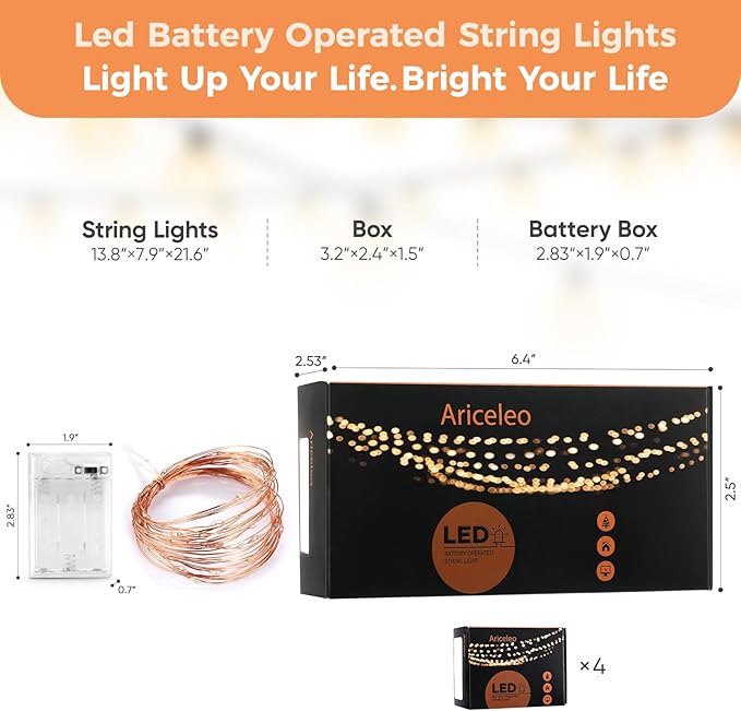 4 Pack 16.4ft Battery Operated String Lights with Timer, Blue with Synchronized Twinkle Mode, Fairy Lights Battery Powered, 50 LEDs, Idea for Christmas Bedroom Party Wedding