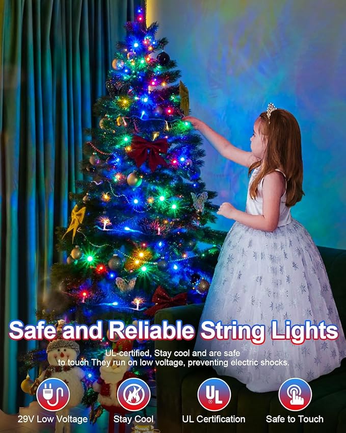 Total 250FT 760 LED String Lights Indoor Outdoor Clear Wire, 2 Packs 380 LED Christmas Lights for Bedroom, Timer & Memory, Plug in Fairy Lights for Tree Outside Xmas Holiday Decorations, Multicolor