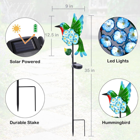 Solar Lights Outdoor Decorative Metal Solar Hummingbird Waterproof LED Metal Waterproof Garden Stake Lights for Walkway Pathway Lawn Patio Yard Decorations