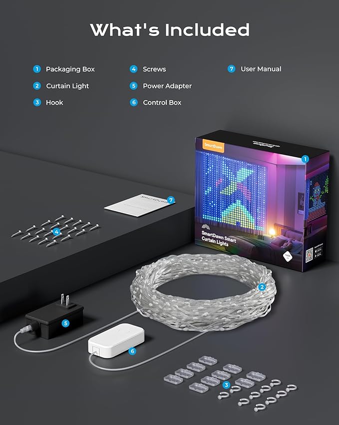 1600 RGBIC LEDs Smart Curtain Lights with DIY GIF, 6.6x6.6ft Color Changing Christmas Wall Lights with APP, IP65 Waterproof String Fairy Lights for Indoor Outdoor Bedroom Window Garage