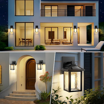 BesLowe Solar Wall Lights Outdoor, Aluminum Dusk to Dawn LED Porch Light, 3000K/5000K Adjustable, Wireless Exterior Lighting Fixtures Solar Wall Lantern Sconce Light for Outside Garage, 2-Pack