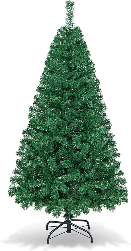 HAPPYGRILL 5 FT Unlit Artificial Christmas Tree, Luxuriant Verdant Realistic Xmas Tree with 350 PVC Branch Tips & Folding Metal Stand, Unlit Pine Tree for Festival Party