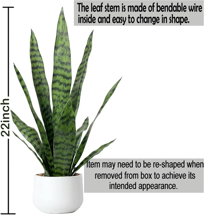 Artificial Snake Plant 22.5" Faux Agave Fake Sansevieria Artificial Potted Plants for Indoor and Outdoor Home Office Décor (White Pot)