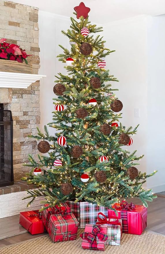 4" Large Christmas Balls Ornaments 6 Pcs Shatterproof Big Bronze Christmas Ornaments for Tree Bulk Glitter Big Xmas Tree Ornament for Xmas Halloween Holiday Wedding Party Decoration