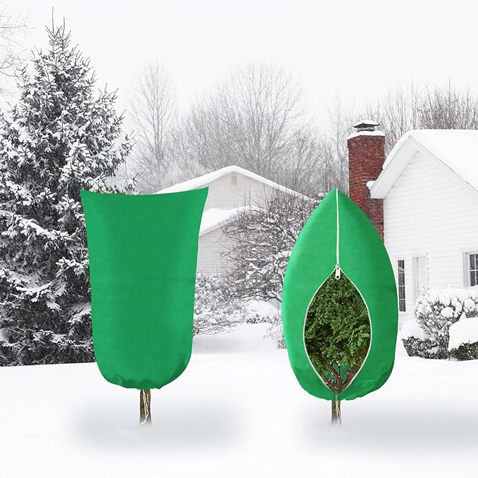4 Pack Plant Covers Freeze Protection, 31.5" W x47.3 H Winter Frost Protection Blankets Frost Cloth Plant Freeze Protection with Zipper Drawstring for Outdoor Plants (Green)