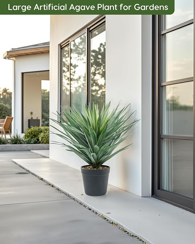 Velener Artificial Agave Plant in Black Pot with Real Stone Pebbles, Large Fake Agave Plant for Indoor and Outdoor-27 inches Tall, 126 Leaves