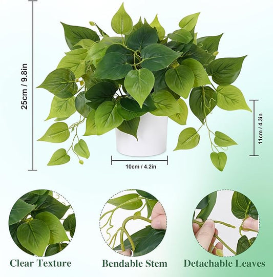 Waipfaru Faux Plants Indoor with Plastic Pots, Realistic Small Fake Plants, Fake Plants with Pothos, Fake Potted Plants, Artificial Plant for Home Shelf Bathroom Kitchen Office Indoor Outdoor Decor