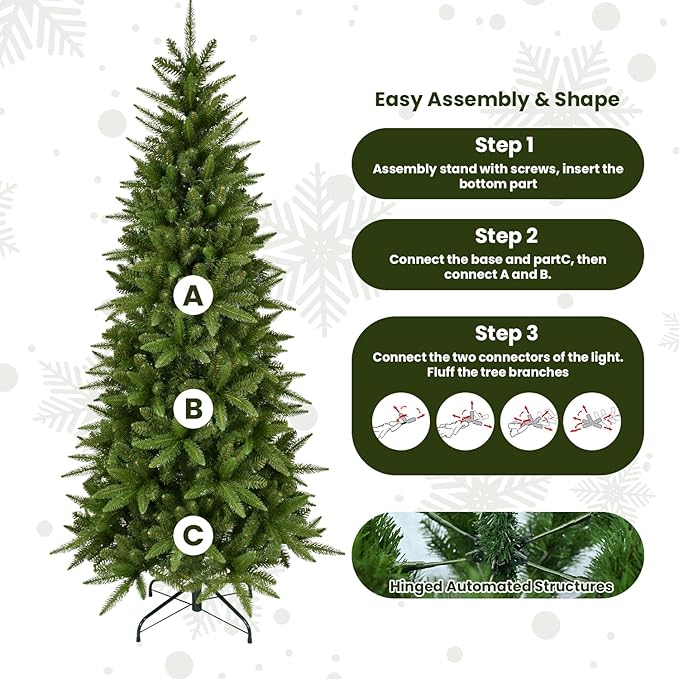 5ft Artificial Pencil Christmas Tree Hinged Realistic Slim Xmas Tree w/Sturdy Metal Stand, Fake Christmas Tree with 610 Tips for Home, Office, Party Decoration Indoor