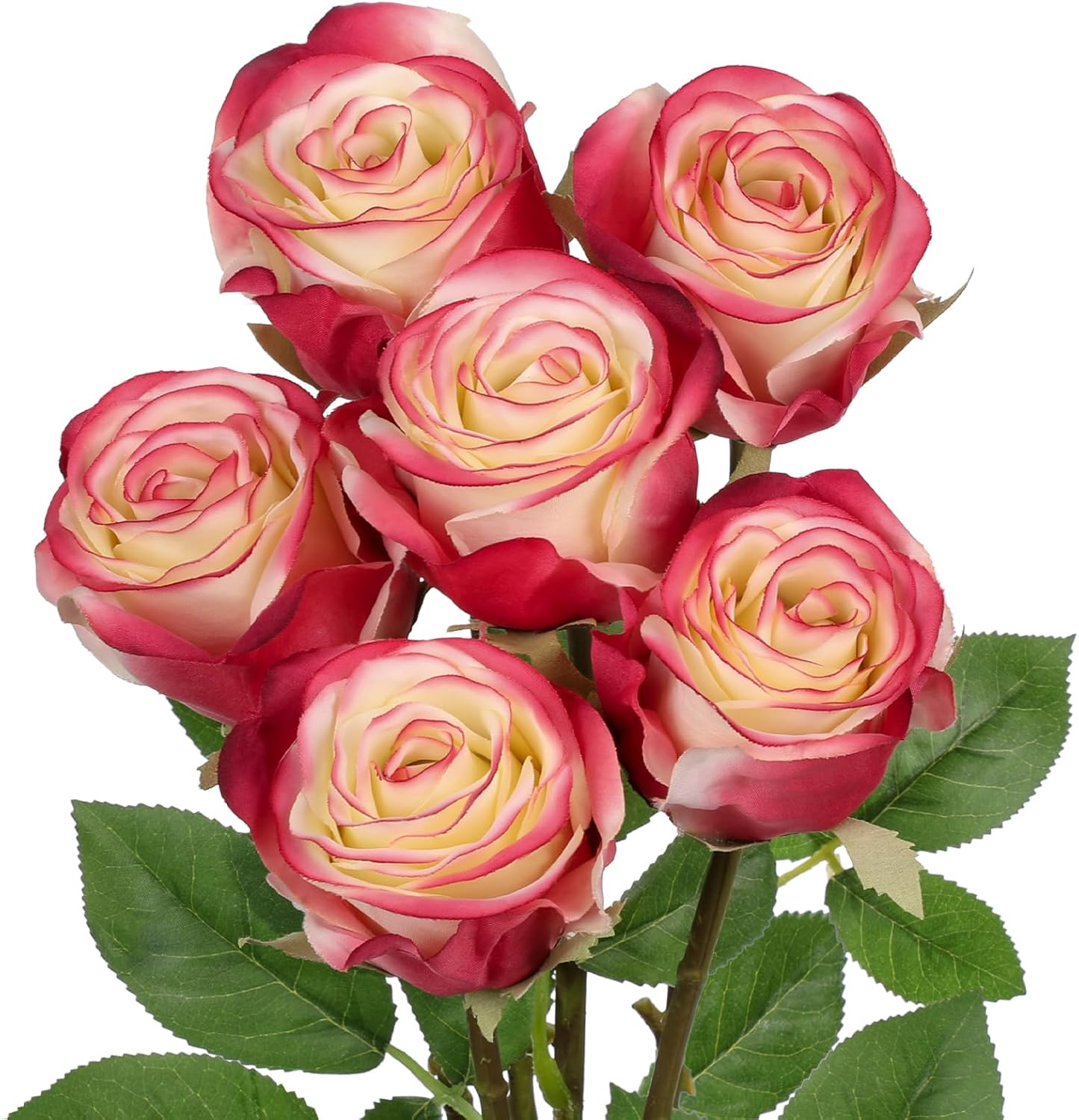 Briful Roses Artificial Flowers– 6PCS 18.9" White Red Rose Silk Flowers with Long Stems Realistic Fake Rose Bouquet for DIY Wedding Arrangements Table Vase Centerpieces Home Event Decor